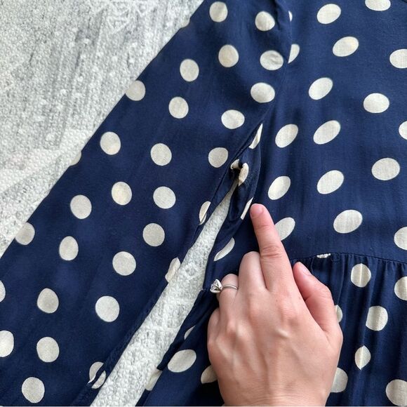 Roxy Sun Empire Navy Classic Polka Dot Babydoll Mini Dress Size S Balloon Sleeve - Picture 4 of 16